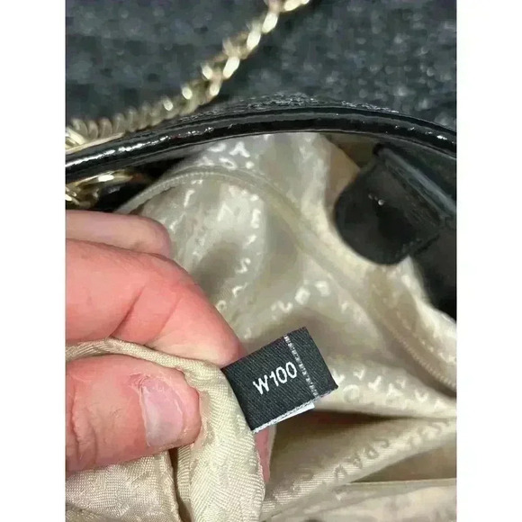 Kate Spade Woven Shoulder Bag Gold Tone Chain Satchel Black 10X16 Large - Picture 10 of 16